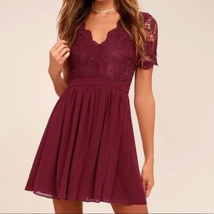 Burgundy Crochet Vneck Angel in Disguise Burgundy Lace Skater Dress